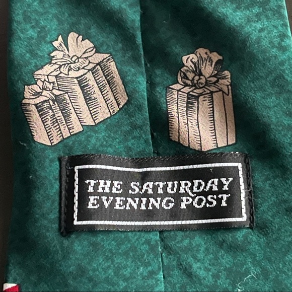 Vintage 1996 Saturday Evening Post Silk Hunter Green Christmas Neck Tie - Picture 5 of 6